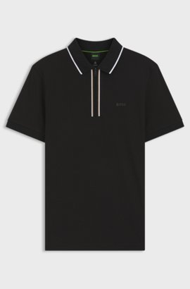 Active Slim-fit polo shirt in moisture-wicking stretch cotton, Black