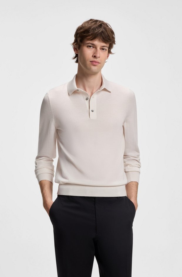 Merino-wool polo sweater, Natural