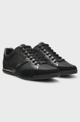 Mixed-material trainers with suede and faux leather, Black