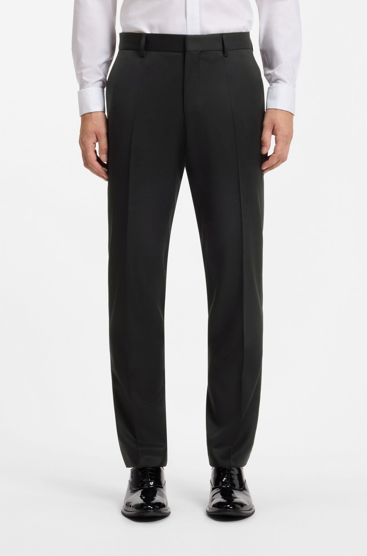 BOSS ONE Slim-fit trousers in virgin-wool serge, Black