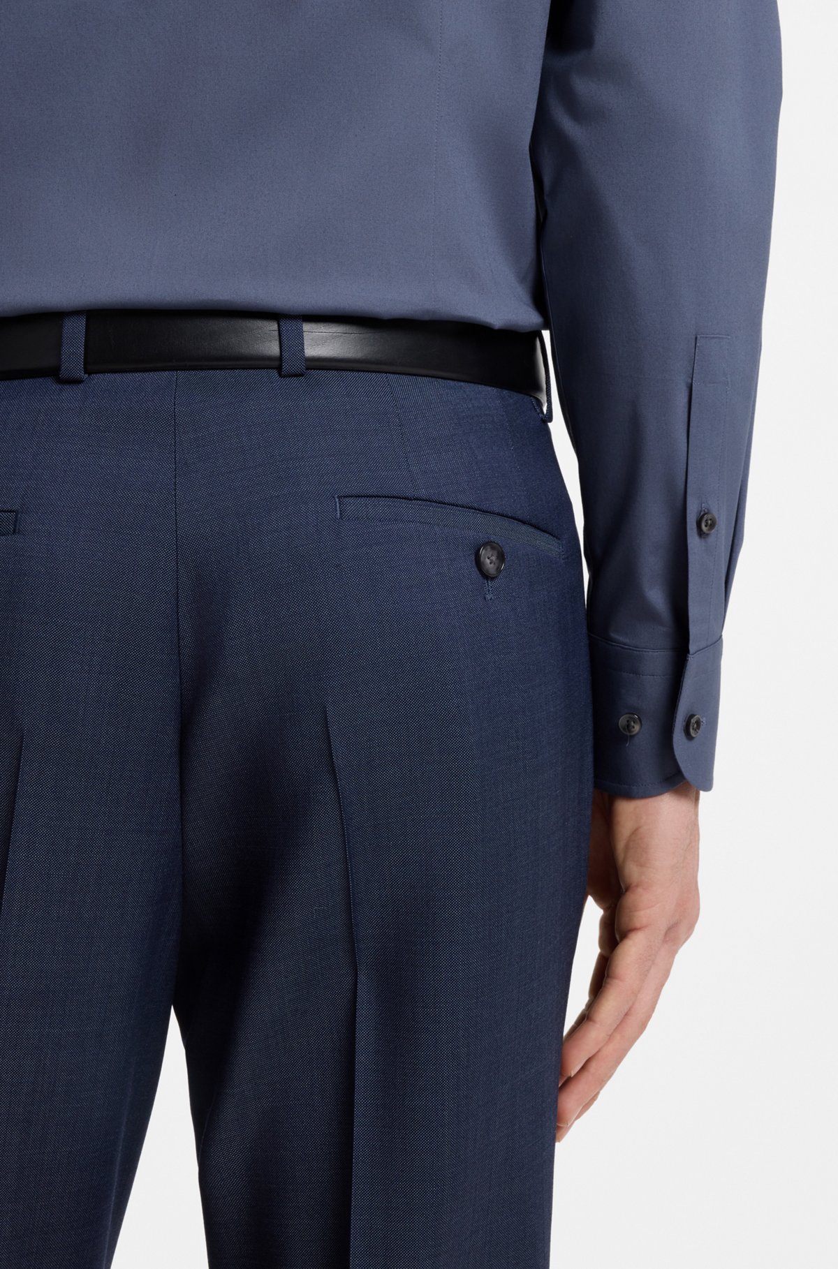 Slim-fit stretch-cotton shirt, Dark Blue