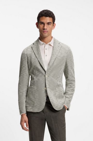 Slim-fit jacket in a patterned cotton blend, Green Patterned