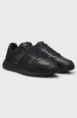 Porsche x BOSS leather trainers with perforated details, Black