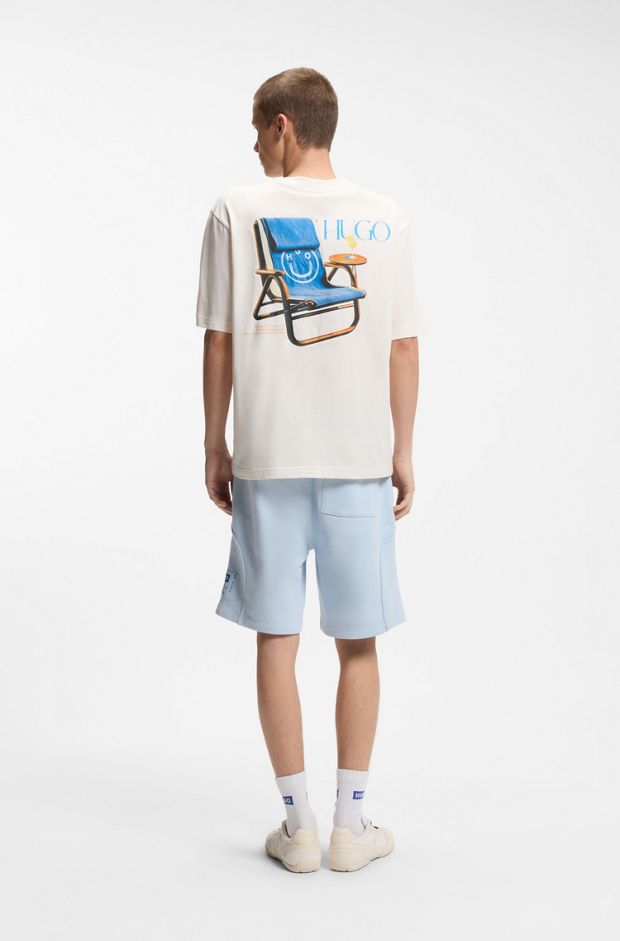 Cotton-jersey T-shirt with rear printed artwork, Natural