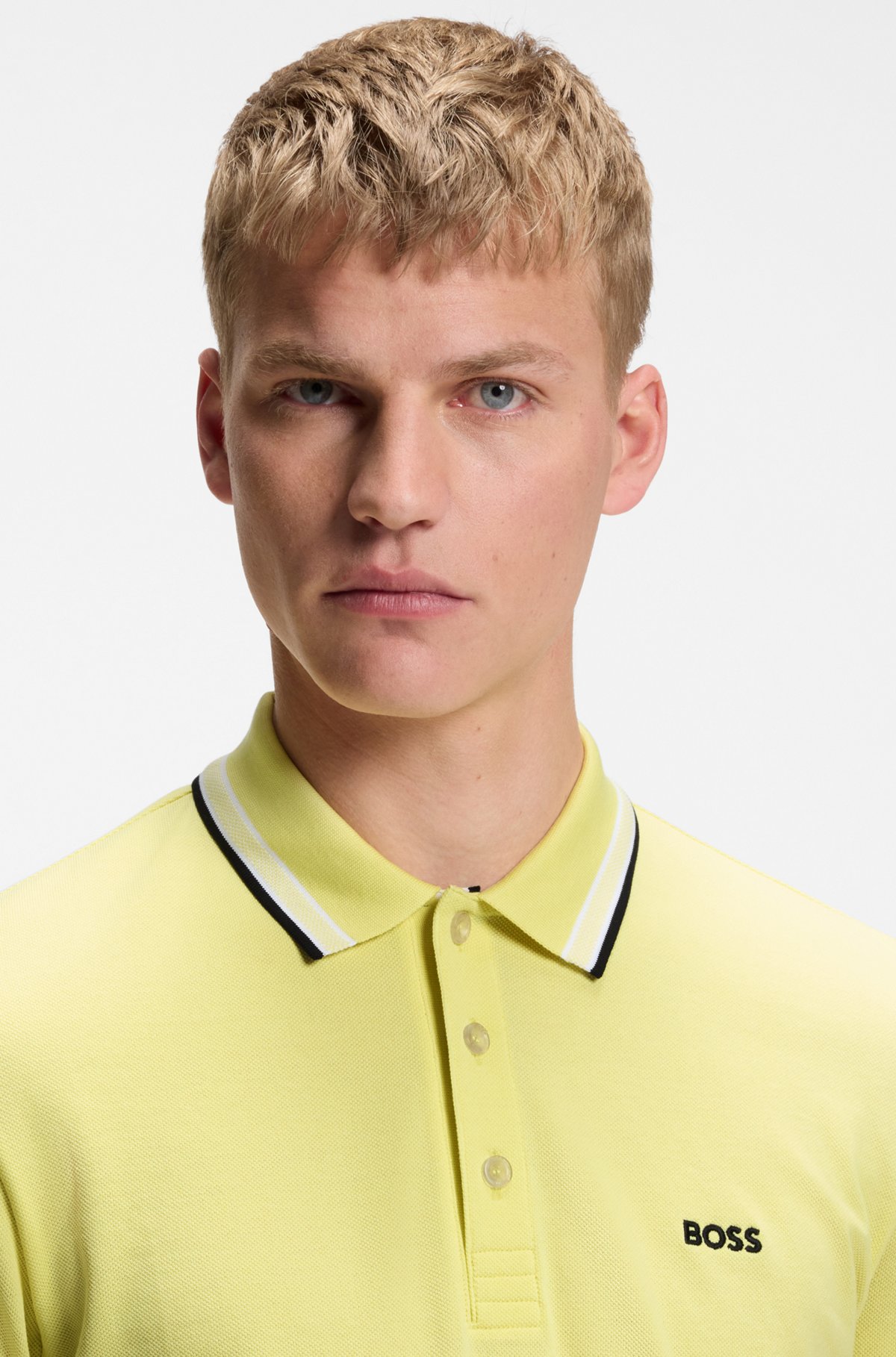 Cotton piqué polo shirt with logo details, Light Yellow