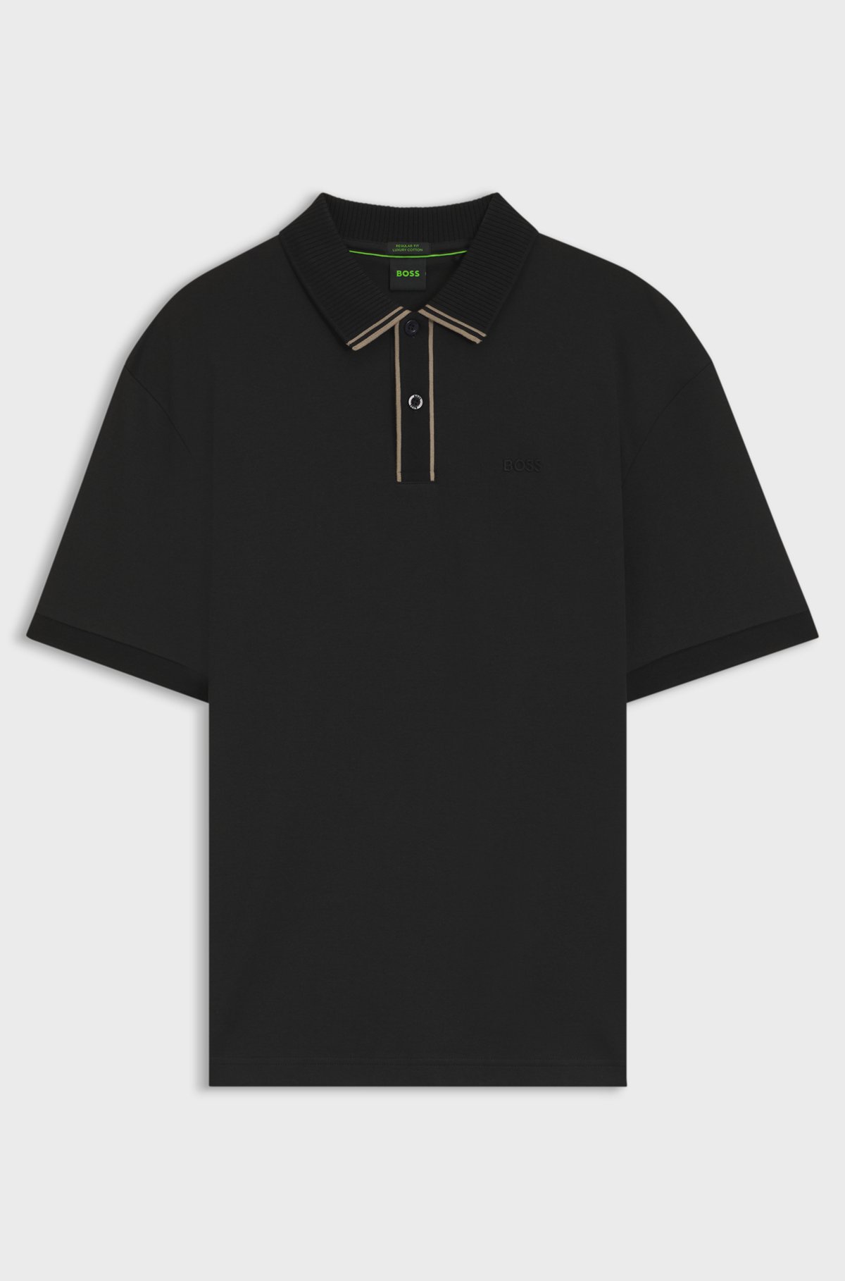 Striped-trim polo shirt in interlock cotton, Black