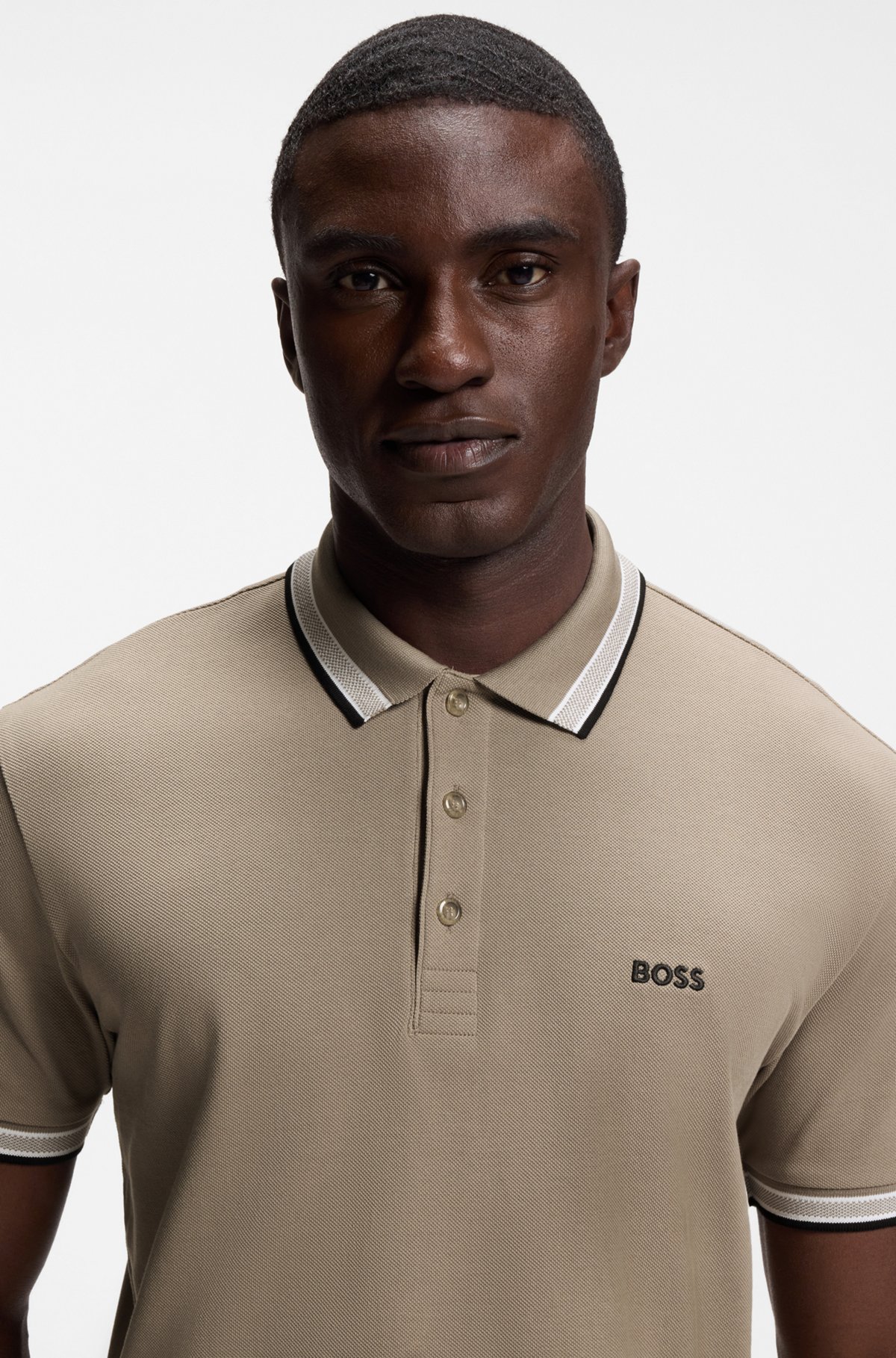 Cotton piqué polo shirt with logo details, Beige