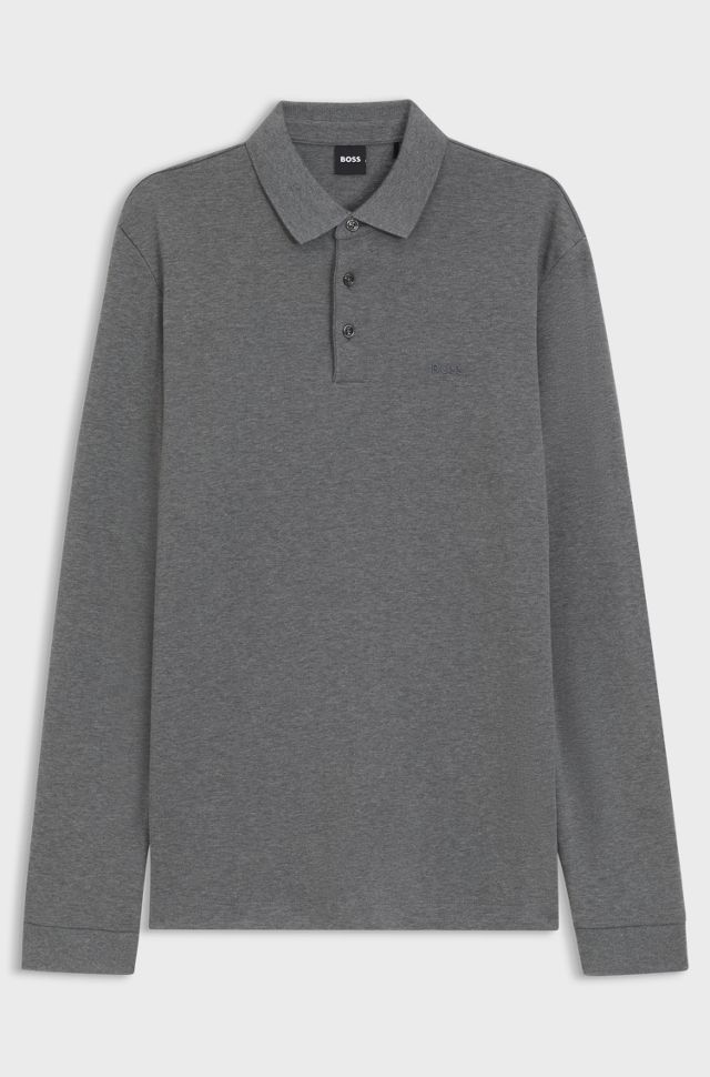 Long-sleeved polo shirt in interlock cotton with logo
