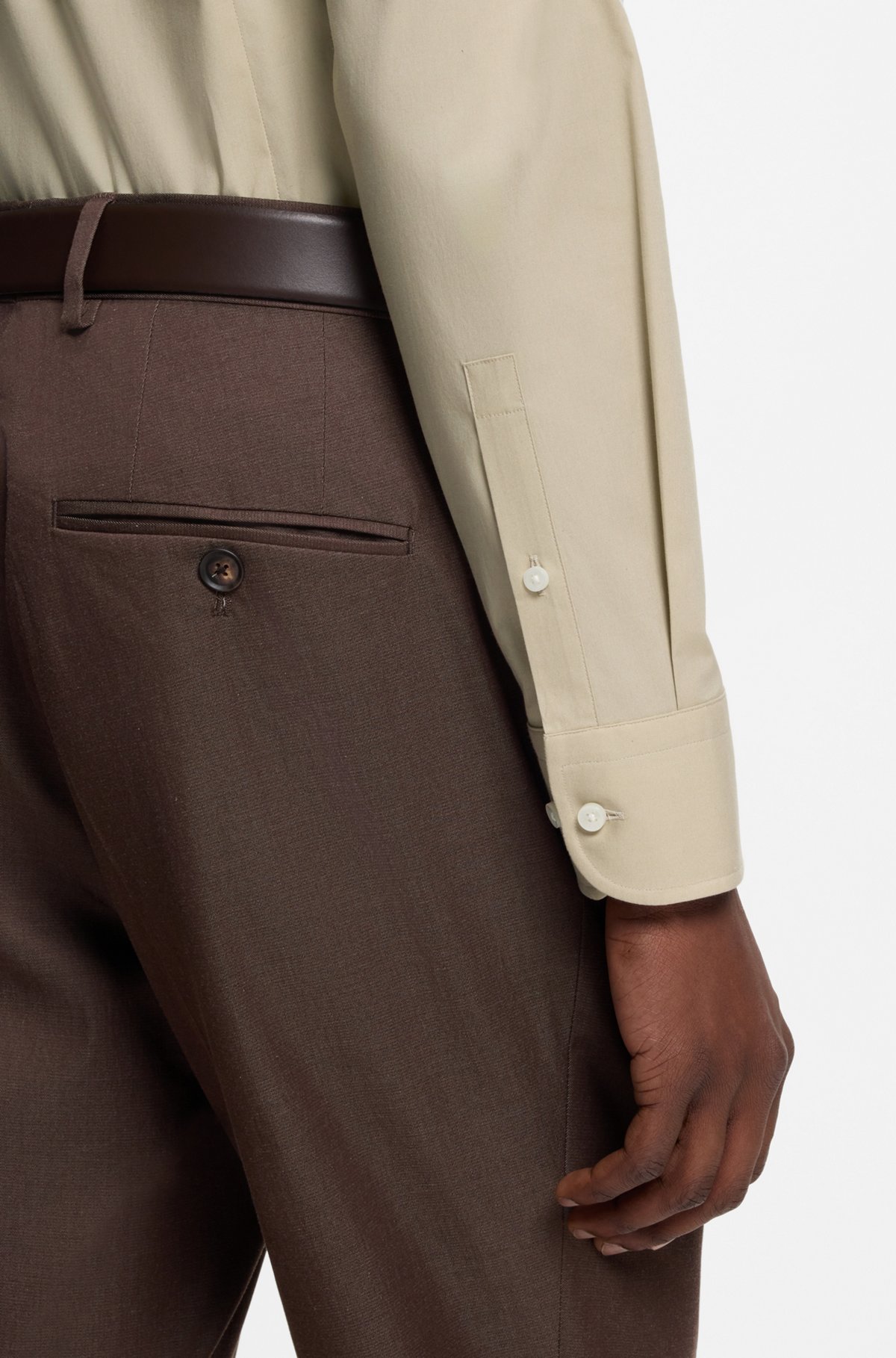 Slim-fit stretch-cotton shirt, Light Beige