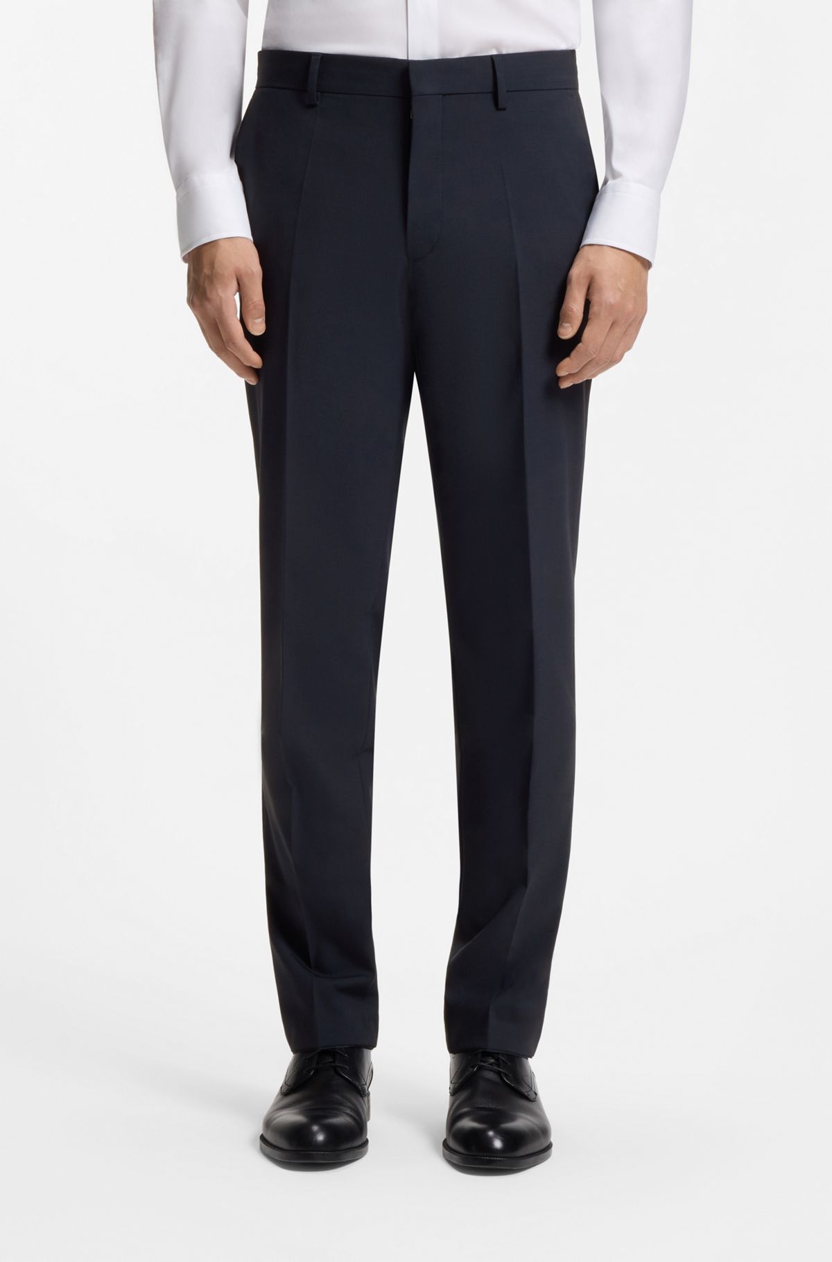 Regular-fit trousers in stretch wool, Dark Blue