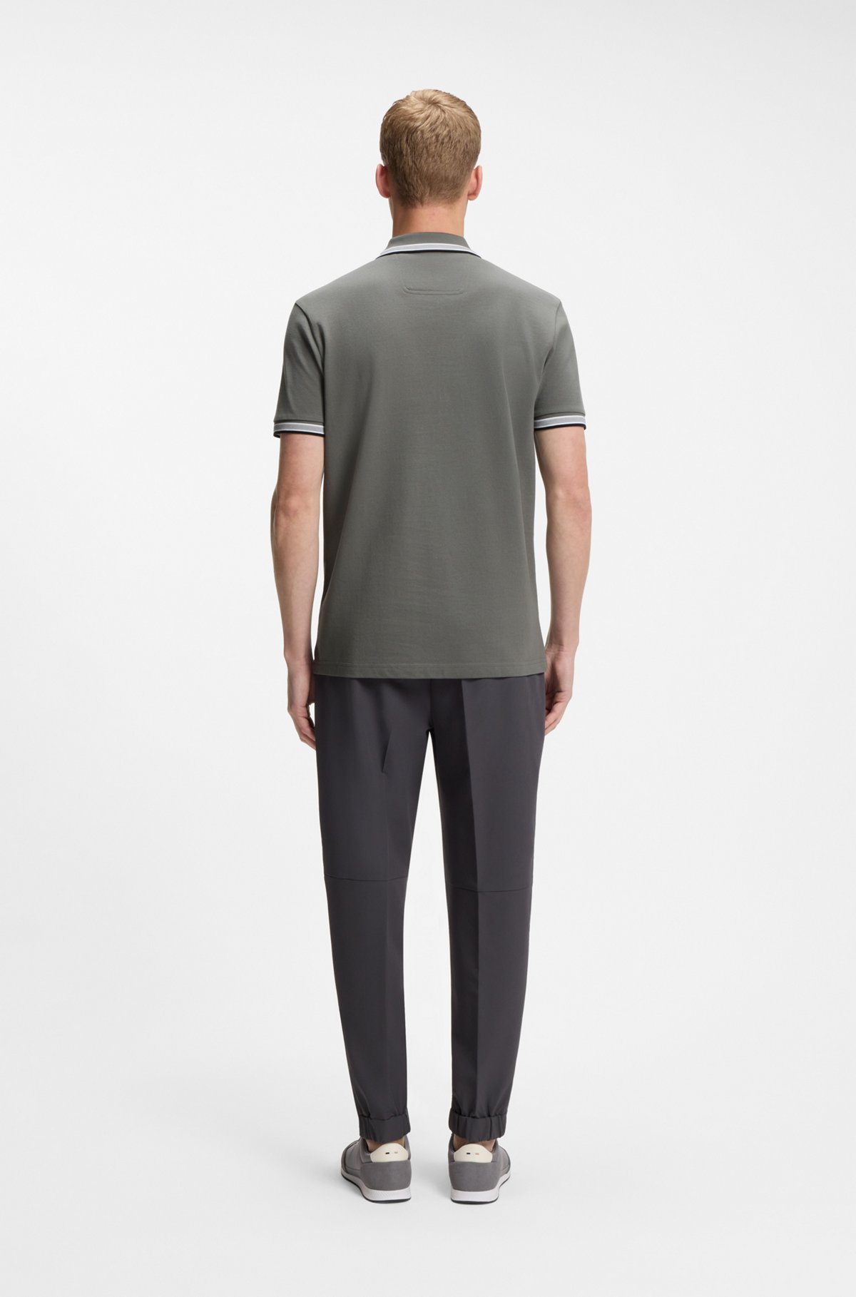 Cotton piqué polo shirt with logo details, Grey