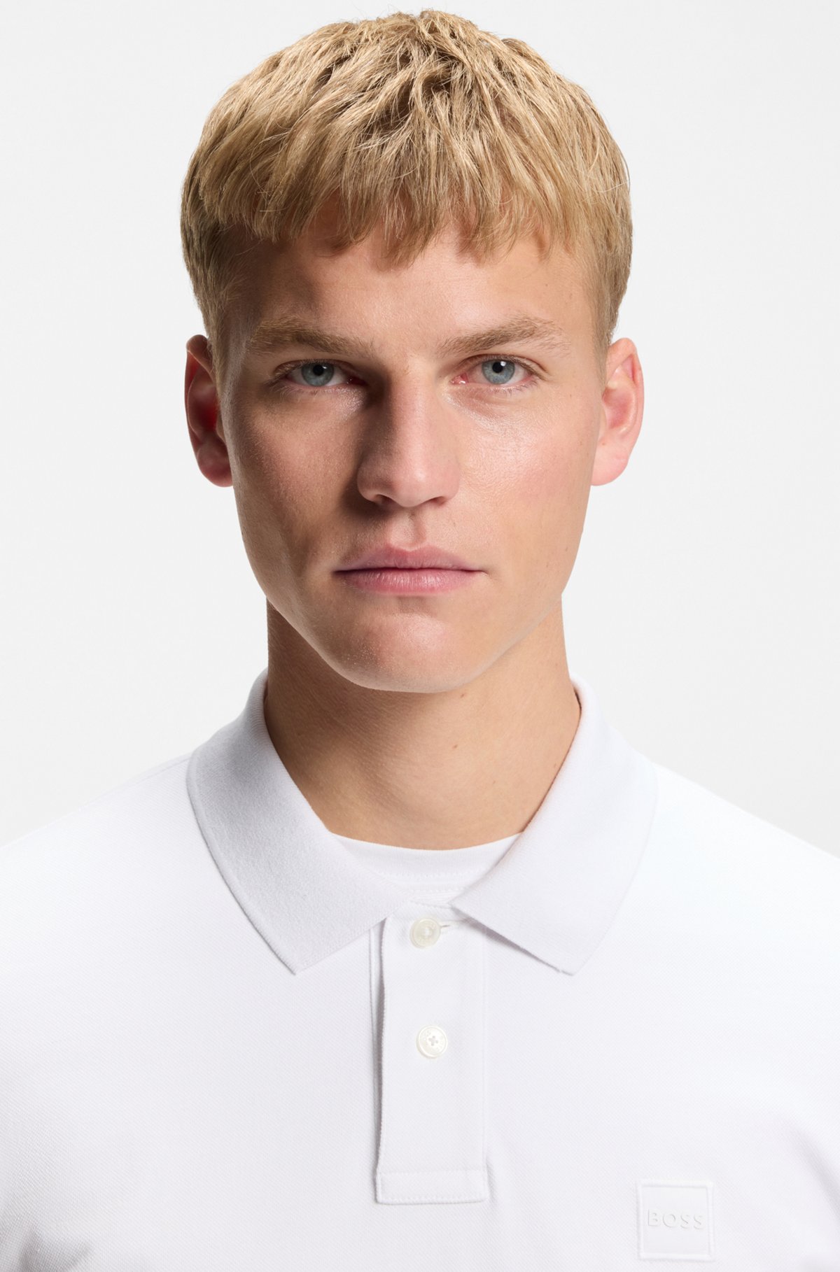 Stretch-cotton slim-fit polo shirt with logo patch, White