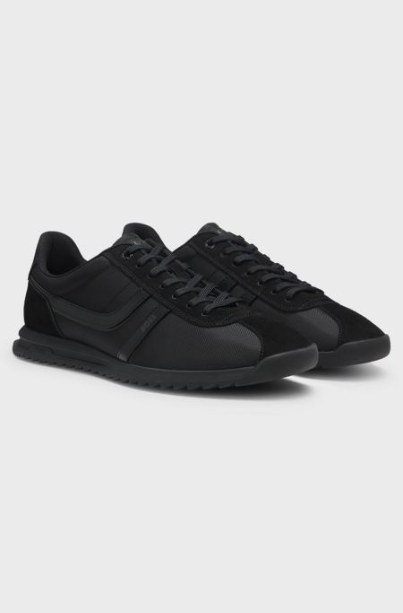 Low-top trainers with faux-leather trims, Black