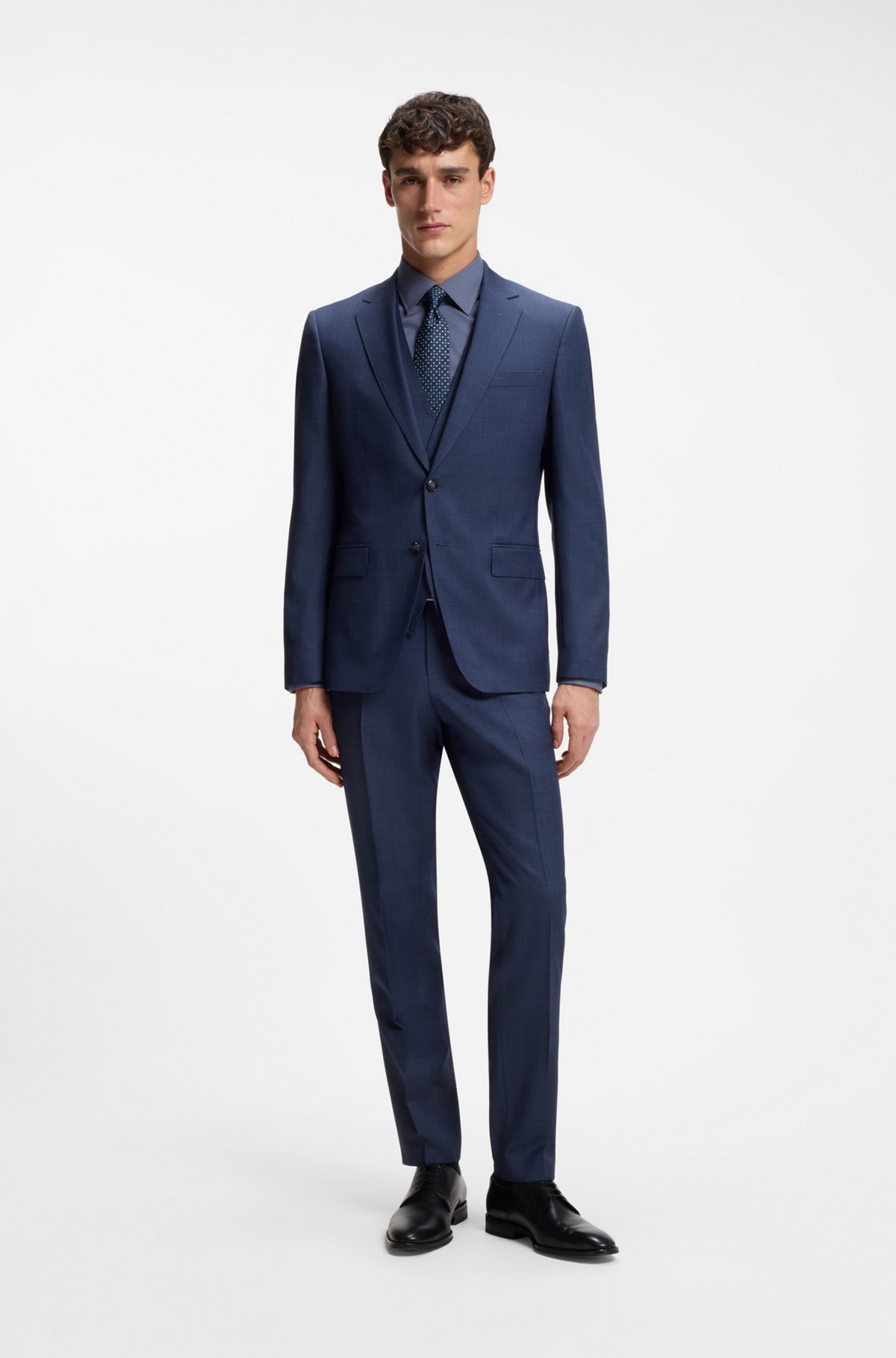 Slim-fit stretch-cotton shirt, Dark Blue