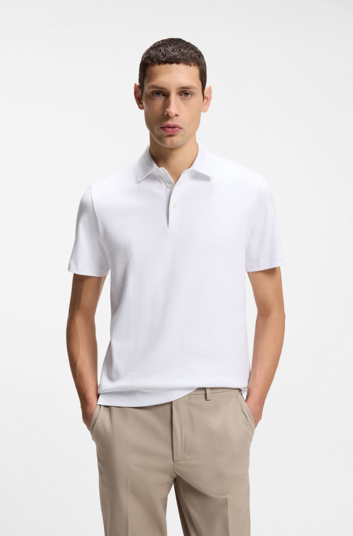 Slim-fit polo shirt in interlock cotton, White