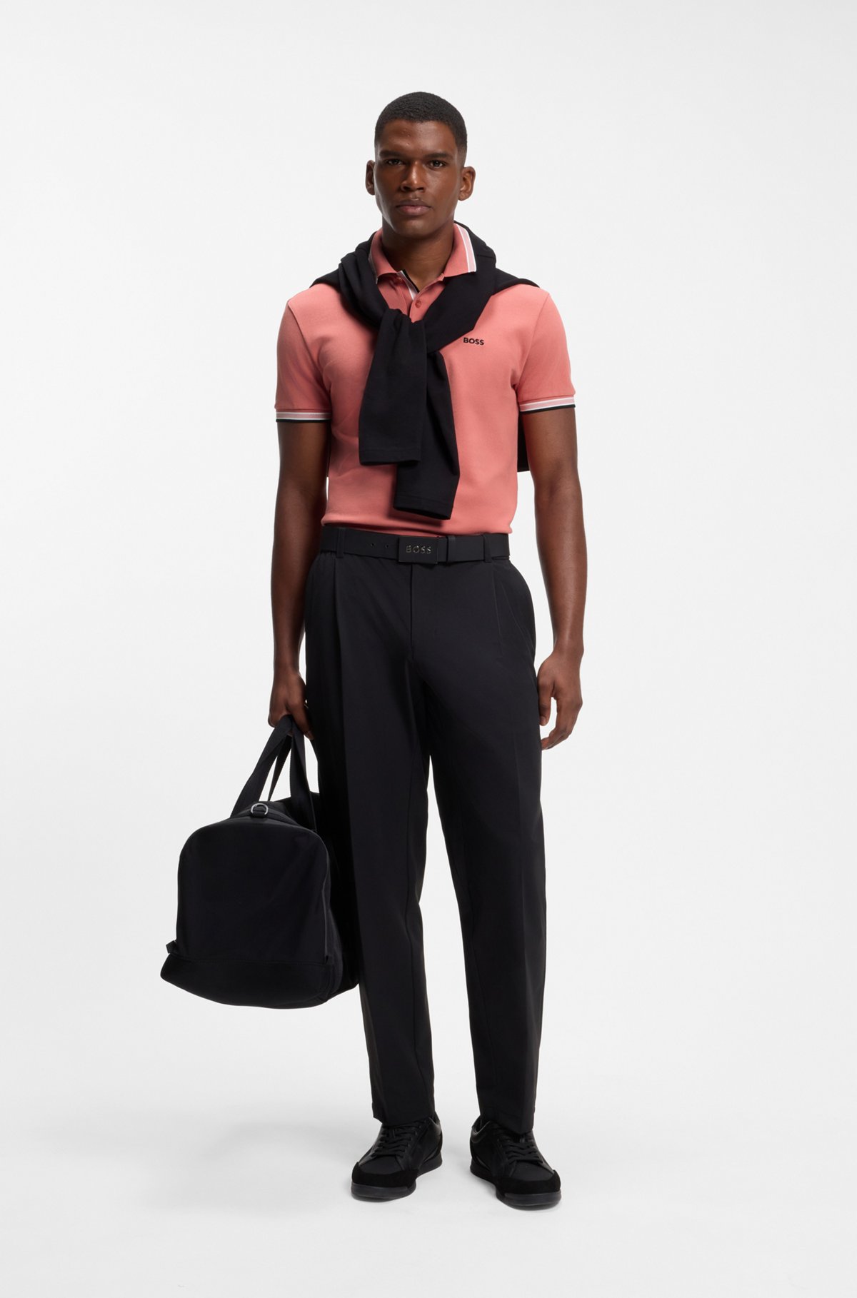 Cotton piqué polo shirt with logo details, Coral
