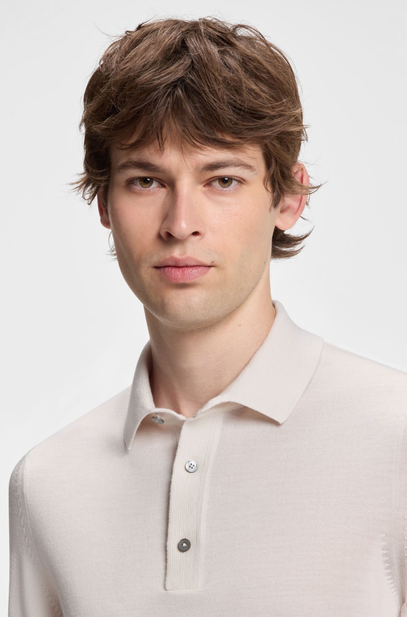 Merino-wool polo sweater, Natural