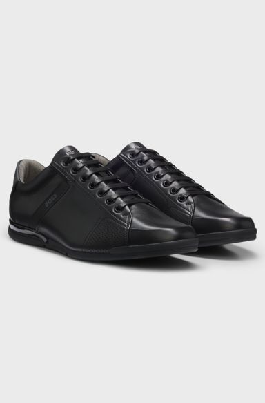 Leather trainers with odour-control lining, Black