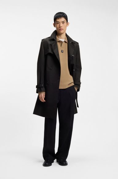 Cotton-blend gabardine trench coat, Black