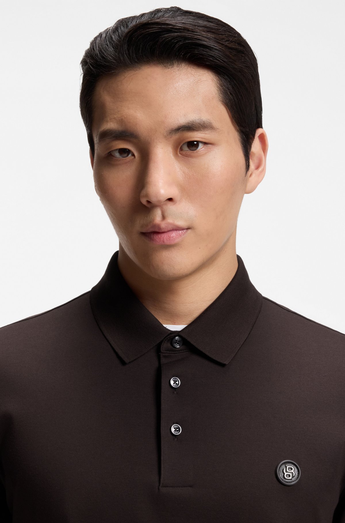 Polo shirt in mercerised cotton with Double B monogram, Dark Brown