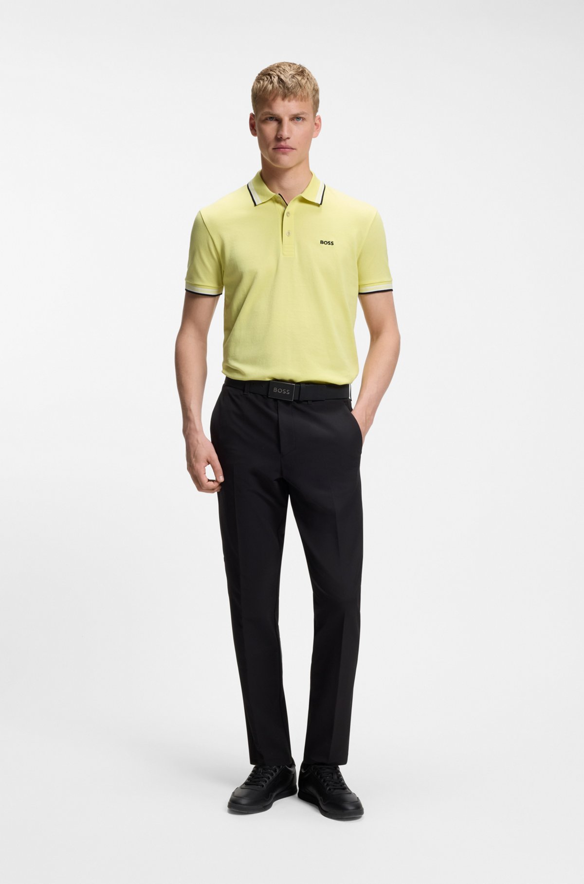 Cotton piqué polo shirt with logo details, Light Yellow