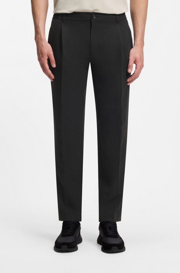 Relaxed-fit trousers with front pleats, Black