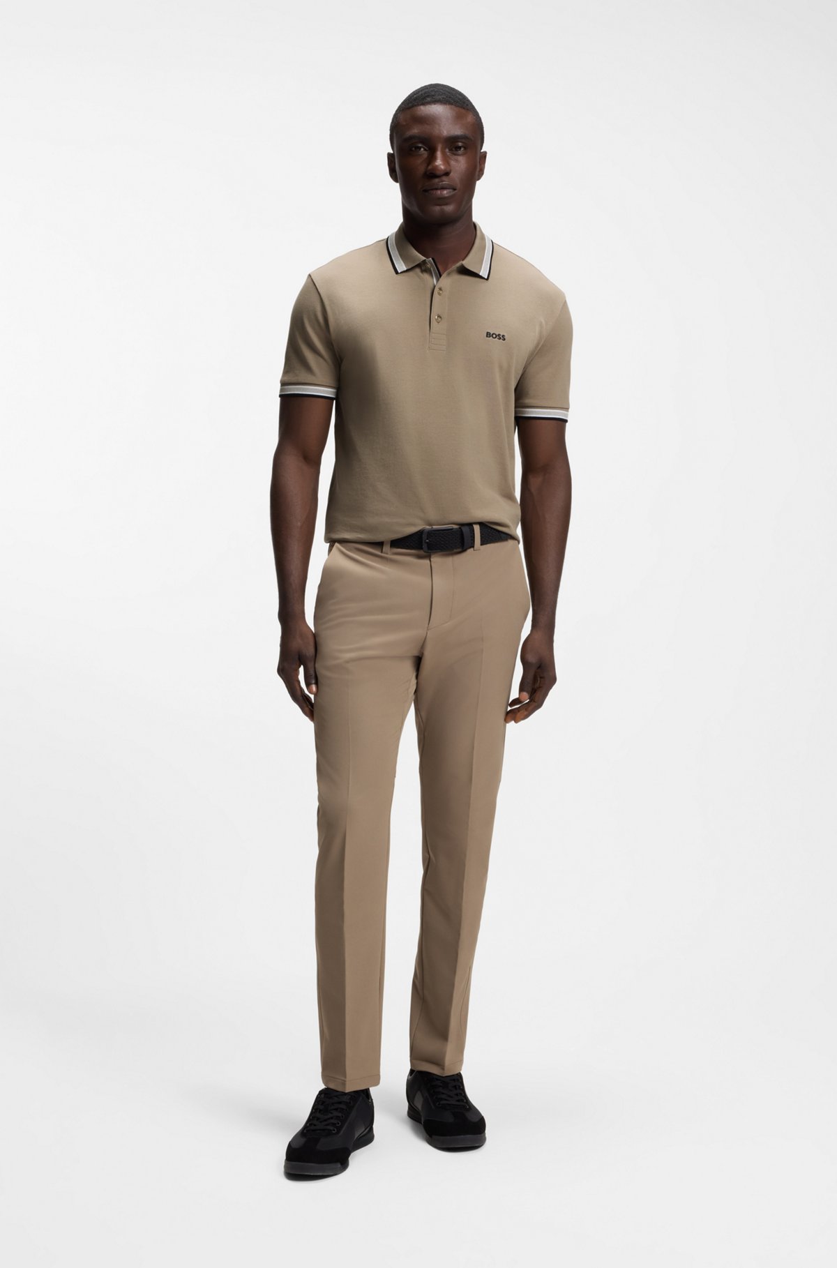 Cotton piqué polo shirt with logo details, Beige
