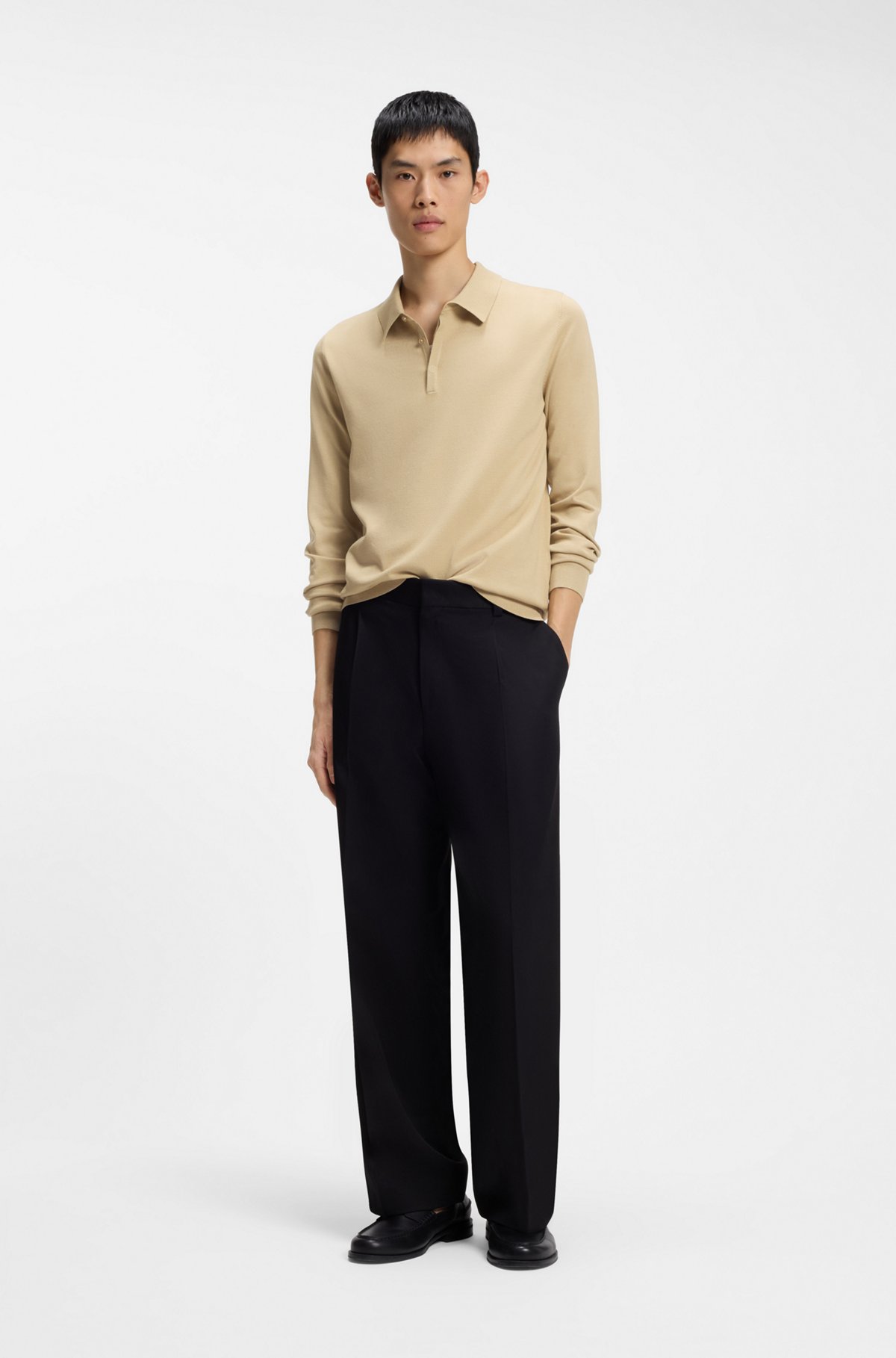Slim-fit knit polo, Beige