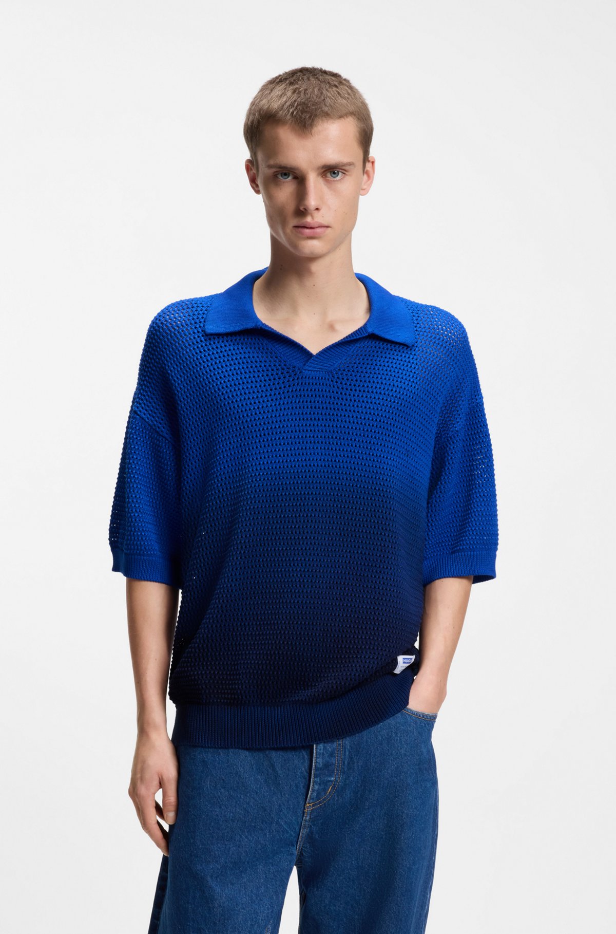 Knitted-cotton sweater with dip-dye effect, Blue