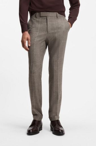 Checked slim-fit trousers in Italian virgin wool, Brown Patterned