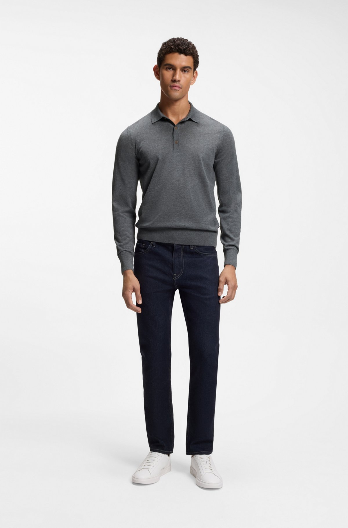 Merino-wool polo sweater, Dark Grey