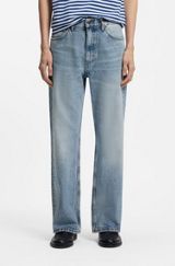 Regular-fit jeans in blue denim with flared leg, Light Blue