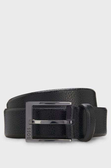 Grained Italian-leather belt with gunmetal pin buckle, Black