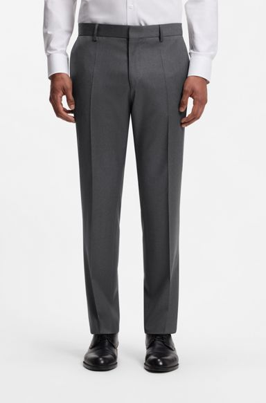 BOSS ONE Slim-fit trousers in virgin-wool serge, Dark Grey