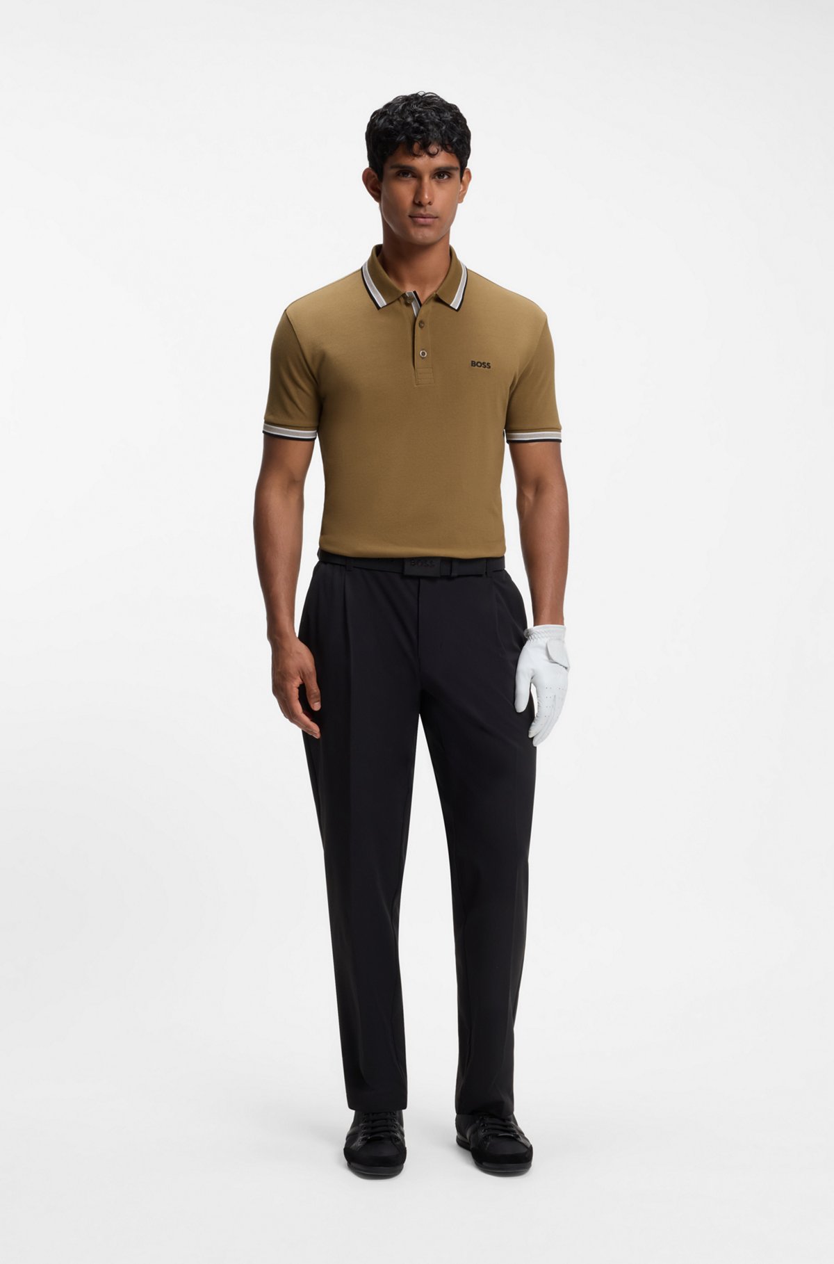 Cotton piqué polo shirt with logo details, Brown