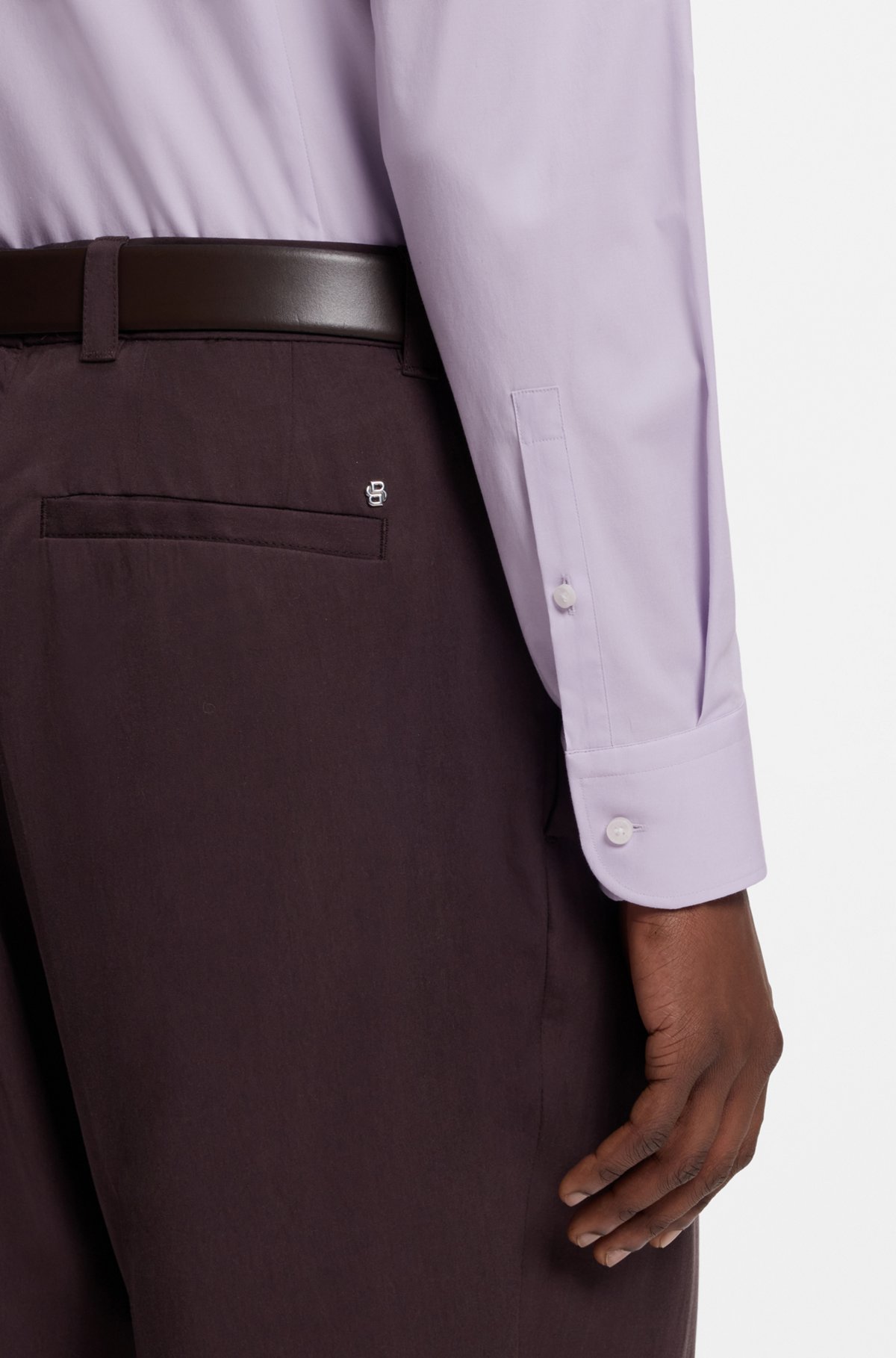 Slim-fit stretch-cotton shirt, Light Purple