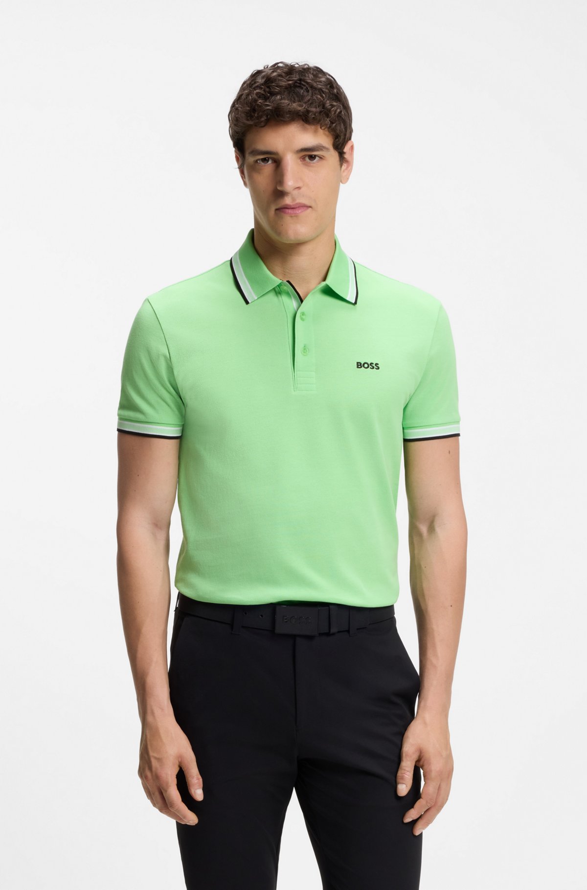 Cotton piqué polo shirt with logo details, Green