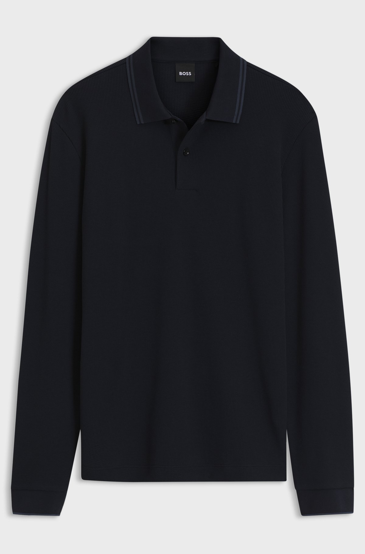 Waffle-structure polo shirt in stretch cotton, Dark Blue