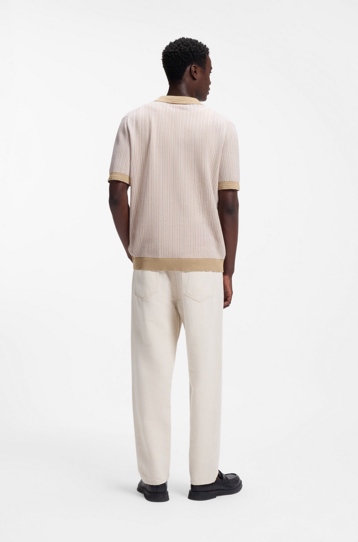 Johhny-collar sweater in cotton and linen, Light Beige