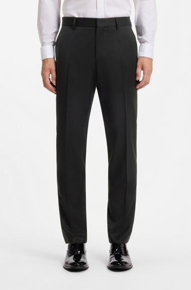 BOSS ONE Slim-fit trousers in virgin-wool serge, Black