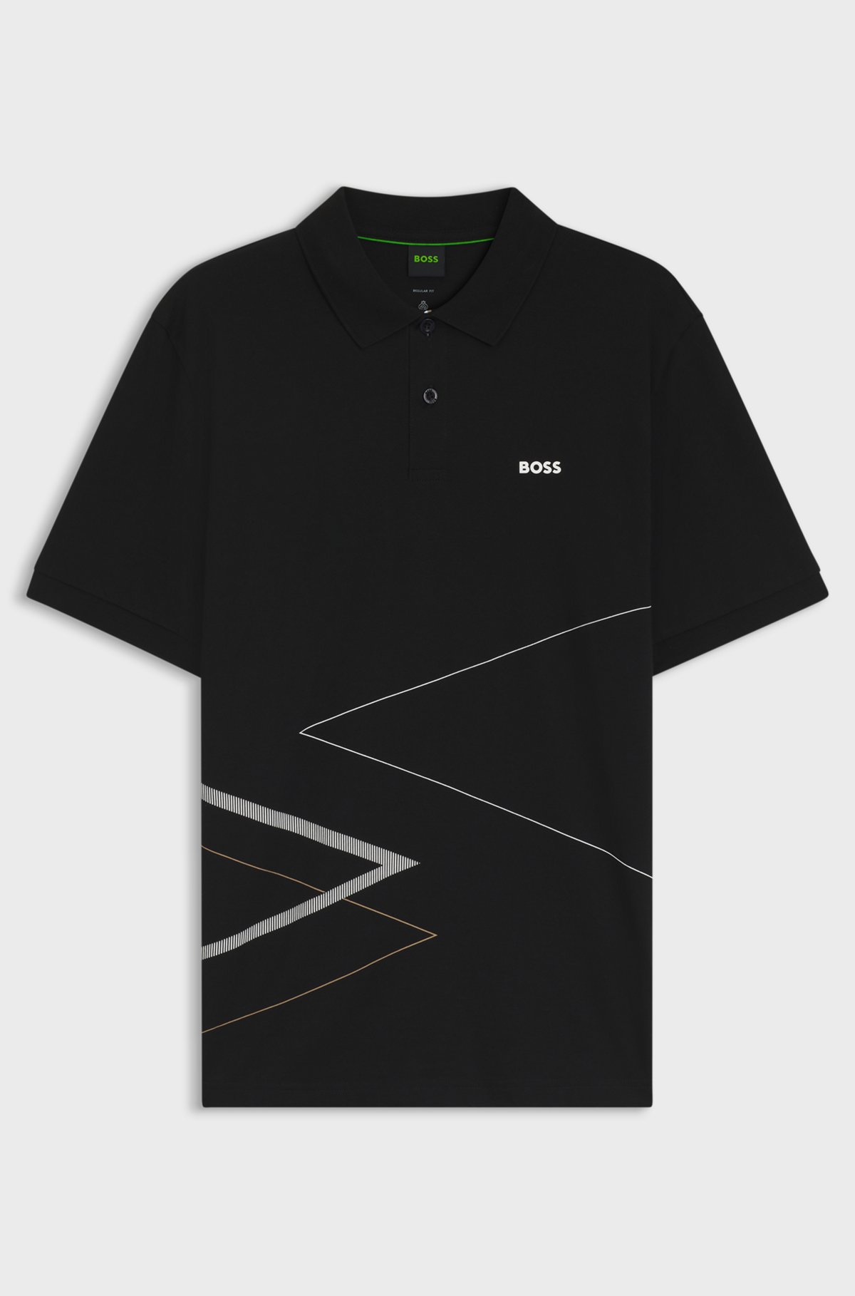 Pima-cotton polo shirt with placed print, Black