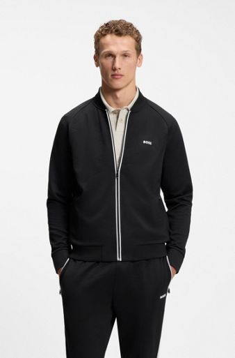 Triangle-jacquard zip-up sweatshirt with rubberised logo, Black