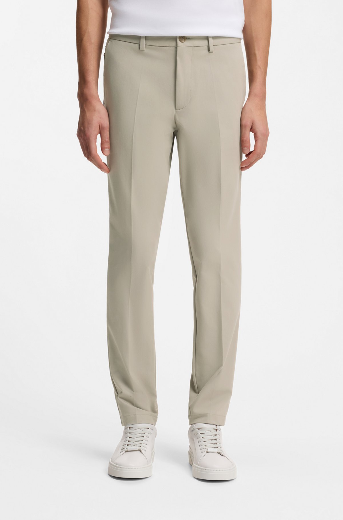 Slim-fit trousers in four-way stretch fabric, Light Beige
