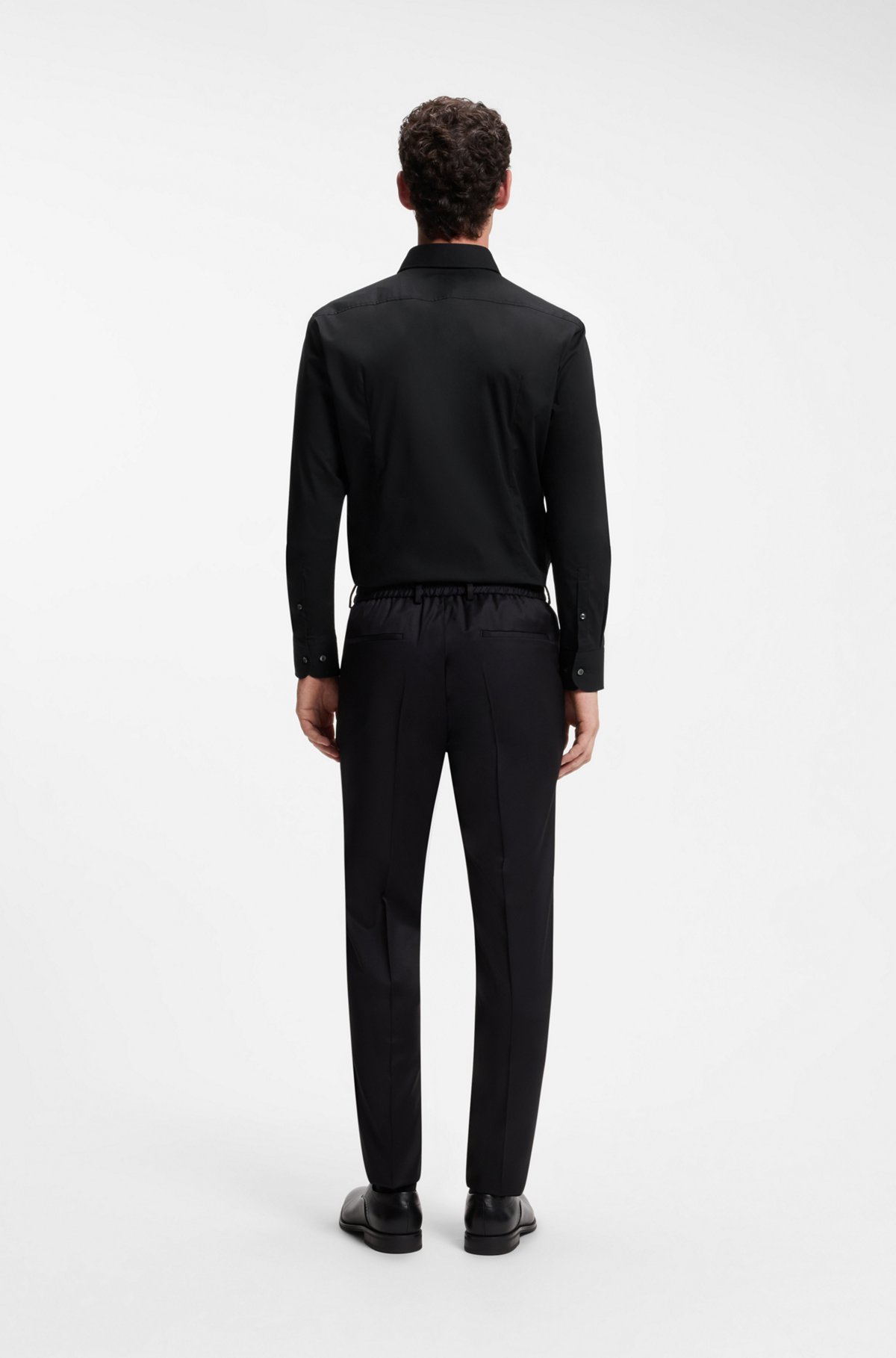 Slim-fit stretch-cotton shirt, Black