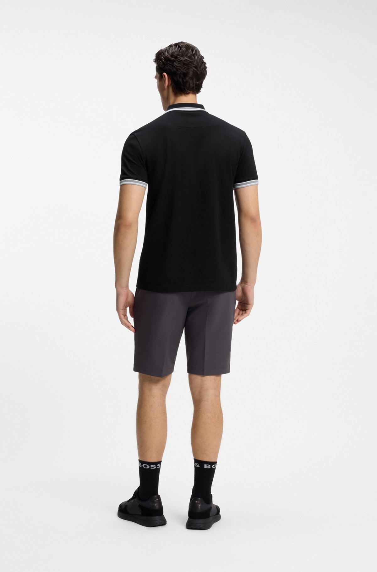 Cotton piqué polo shirt with logo details, Black