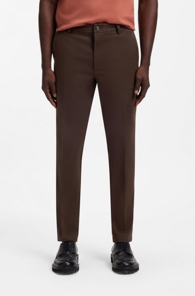 Modern-fit trousers in stretch-cotton twill, Dark Brown