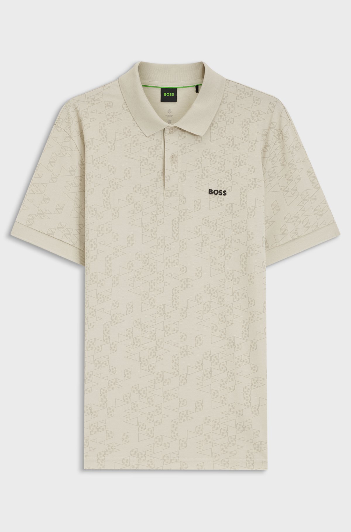 Cotton-piqué polo shirt with all-over print, Light Beige
