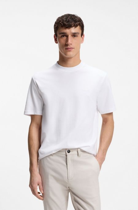 Interlock-cotton T-shirt with embroidered logo, White