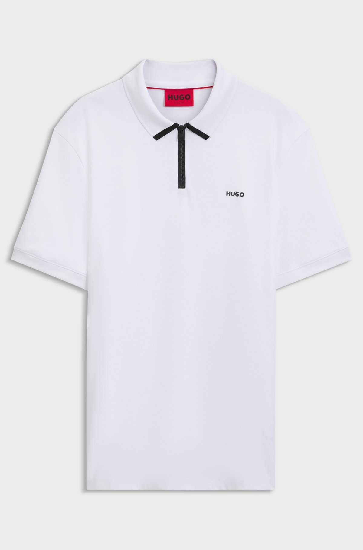 Cotton piqué polo shirt with zip neckline, White