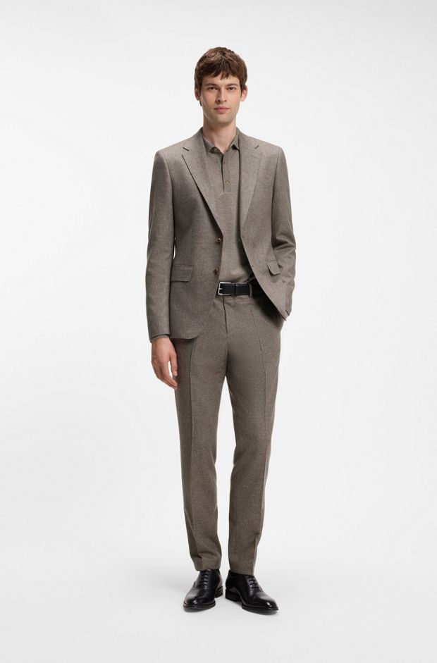Patterned slim-fit suit in Italian virgin wool, Dark Brown